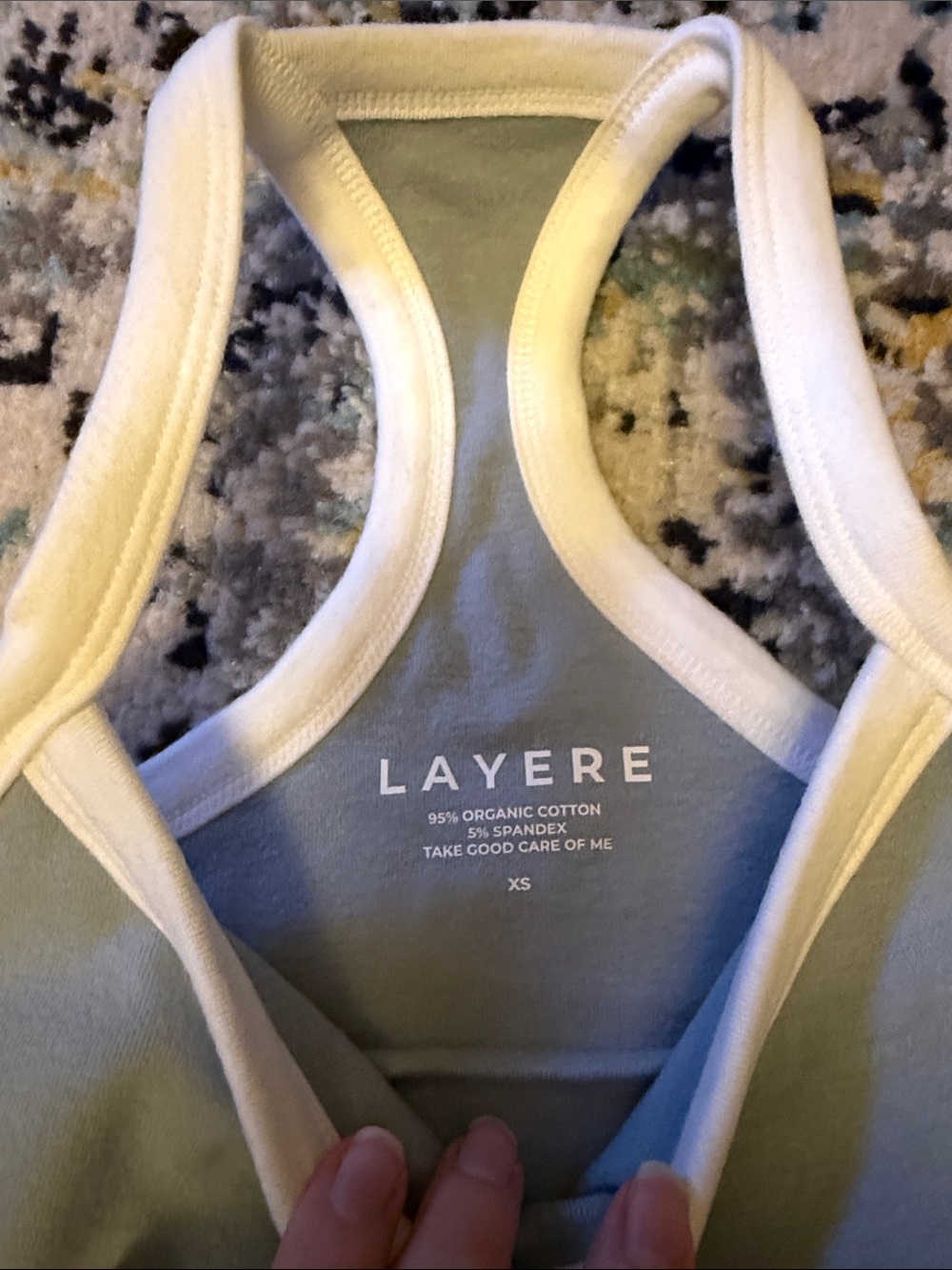 Layere organic cotton piped tank with built-in bra in powder blue - Picture 5 of 6
